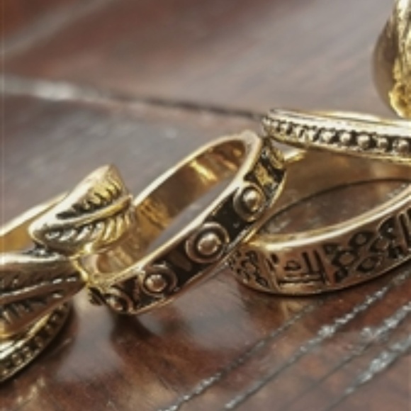 GOLD & TURQUOISE BOHO RING SET - Picture 4 of 4